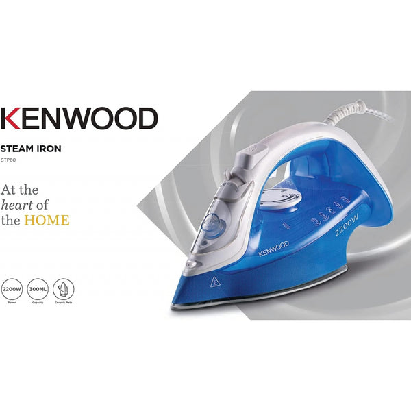 Kenwood Steam Iron 2200W with Ceramic Soleplate, Anti-Drip, Anti-Calc, Self Clean, Continuous Steam, Burst, Spray Function STP60.000WB