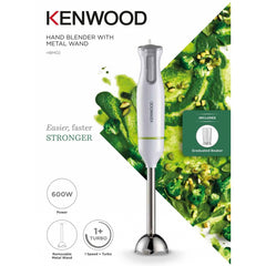 Kenwood Hand Blender Metal Wand 600W Stick with Graduated Beaker, Turbo Function, Removable for Easy Cleaning HBM02.001WH