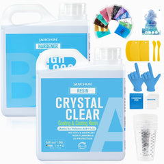 72oz Crystal Clear Epoxy Resin Kit Casting and Coating for River Table Tops, Art Resin,Jewelry Projects, DIY,Tumblers, Molds, Art Painting with 12 Mica Powders, 10×8oz Clear Measuring Cup