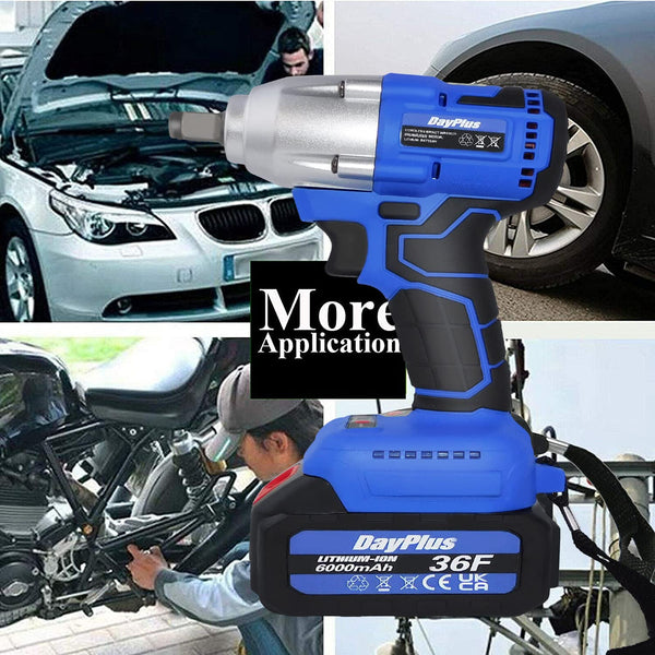 21V Brushless Cordless Impact Wrench Car Repair Wheel Nut Gun Electric 420 N.M High Torque Impact Wrench Power Wrench Electric Cordless Driver with LED Work Light + 6.0AH Li-Ion Battery + Drill bits