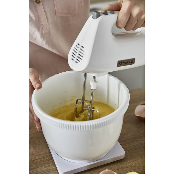 Kenwood Stand Mixer Hand Mixer (Electric Whisk) 450W with 3.4L Rotary Bowl, 5 Speeds + Turbo Button, Twin Stainless Steel Kneader and Beater for Mixing, Whipping, Whisking, Kneading HMP32.A0WH