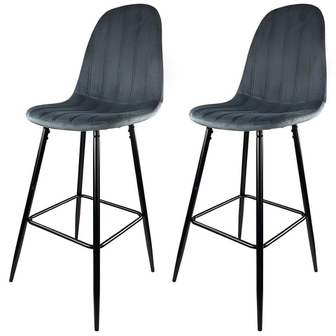 Requena 2x Bar Stools Fabric Upholstered seat with Black Metal Legs Kitchen Breakfast Barstool HB-F05 DUNE GREY