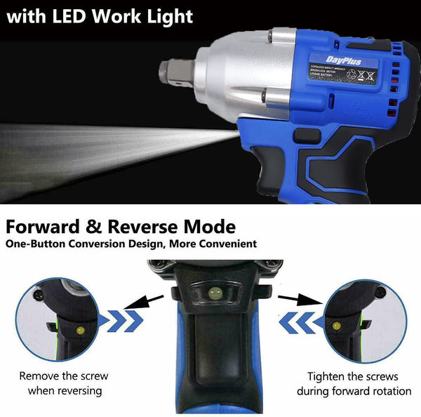 21V Brushless Cordless Impact Wrench Car Repair Wheel Nut Gun Electric 420 N.M High Torque Impact Wrench Power Wrench Electric Cordless Driver with LED Work Light + 6.0AH Li-Ion Battery + Drill bits