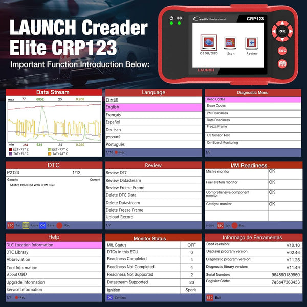 LAUNCH CRP123 OBD2 Scanner 2024 Newest Elite Code Reader Engine/ABS/SRS/Transmission Car Diagnostic Tool, ABS Code Reader, SRS Scan Tool, Check Engine Code Reader, Lifetime Free Update Scan Tool