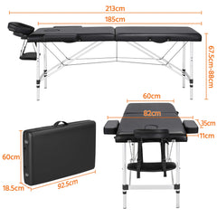 Yaheetech Portable Massage Table Foldable Spa Bed Tattoo Bed 2 Sections Beauty Bed Aluminium Therapy Couch Bed w/Cover Bag Black