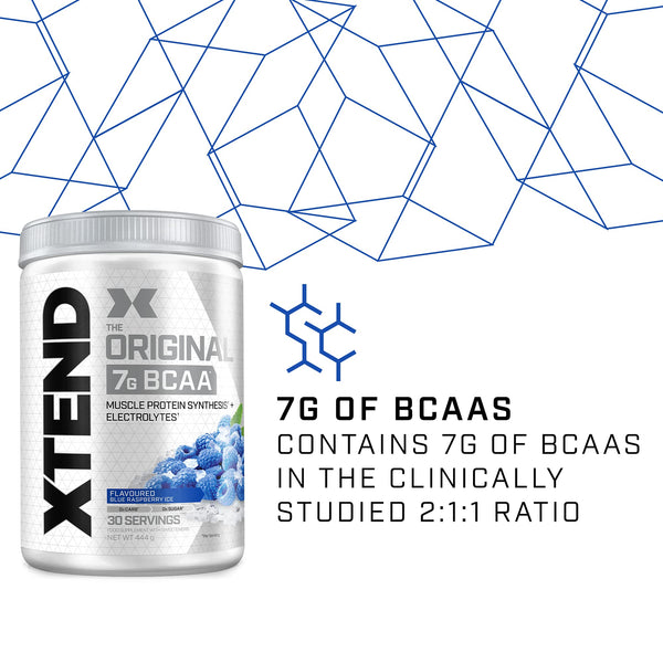 XTEND Original BCAA Blue Raspberry Ice | Branched Chain Amino Acids Supplement | 7g BCAAs + Muscle Supplements | Electrolytes for Recovery | Amino Energy Post-Workout | 30 Servings