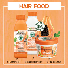 Garnier Hair Food 3-in-1 Hair Treatment Mask, Intensely Nourishes and Repairs Hair, For Damaged Hair, No Silicones, Vegan Formula, Papaya, Ultimate Blends, 400ml