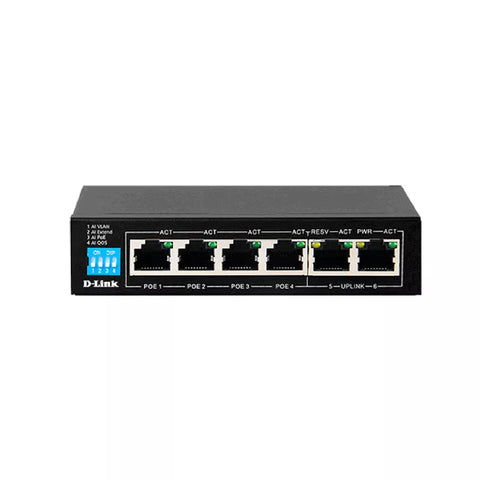 D-Link POE Switch 6-Port Long Range POE Switch (4 Ports POE + 2 Ports Uplink), Flow Control for Protection Against Data Loss, Maximum Distance of 250m, QoS Capabilities, Surge Protection DES-F1006P