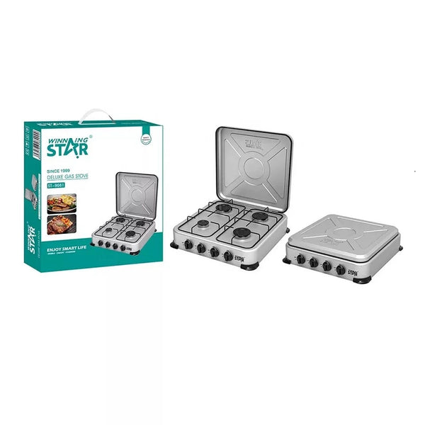 Winning Star Table Top Deluxe Gas Stove 4 Burner, Automatic Ignition Silver ST-9661