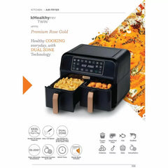 Kenwood Digital Twin Air Fryer 1.7KG+1.7KG 4L+4L XXXL Capacity with DualZone Technology & Dual Frying Baskets for Frying, Grilling, Broiling, Roasting, Baking, Toasting & Reheating HFP70.000BK