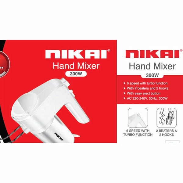 Nikai Hand Mixer 300W 6 Speed + Turbo 2 Attachments NH787T2