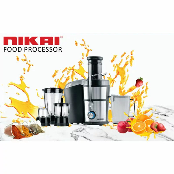 Nikai Food Processor 4in1 800W 1.1L Glass Jar Juicer, Blender, Mixer, Mincer 2 Speeds + Pulse NFP881G