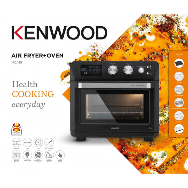 Kenwood Toaster Oven + Air Fryer 2-in-1 25L - Oven Toaster Grill with Large Capacity, Rotisserie Function for Frying, Roasting, Grilling, Broiling, Baking, Browning, Defrosting, Heating MOA25.600BK