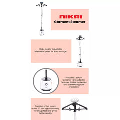 Nikai Garment Steamer 1600W 1.8L Duration of Steam 50min 45s Preheat NGS566A