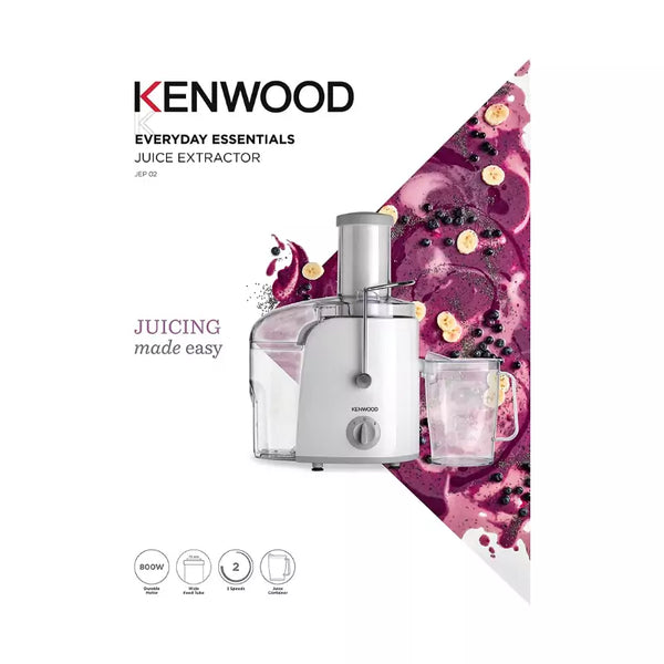 Kenwood Juicer 800W Juice Extractor with 75mm Wide Feed Tube, 2 Speed, Transparent Juice Jug, Pulp Container, Anti Drip JEP02.A0WH