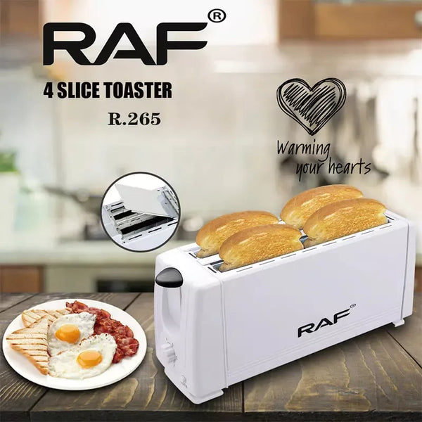 RAF Bread Toaster 4 Slice 1200W, Double Sided Baking, Card Slot Design R.265