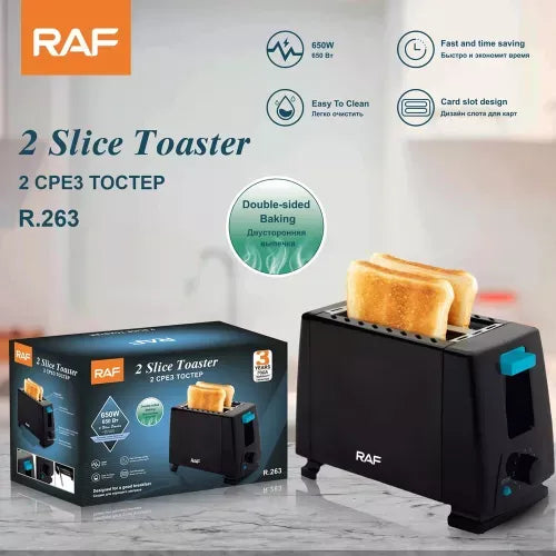 RAF Toaster 2 Slice 650W, Double Sided Baking R.263