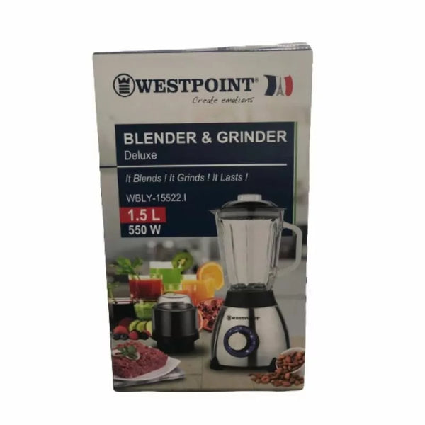 Westpoint Blender 1.5L Glass Jar 550W with Grinder Stainless Steel WBLY-15522.I