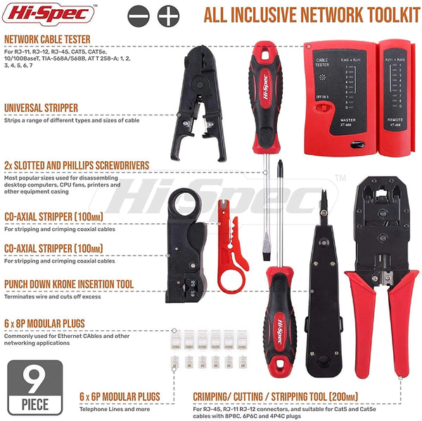 Hi-Spec Network Repair Tools Kit, Professional Network, Computer Maintenance, 19 Pieces