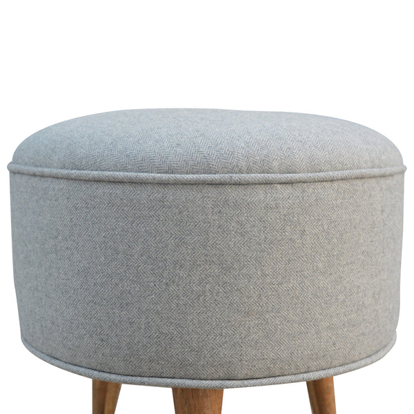 Round Grey Tweed Footstool