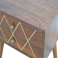 Geometric Brass Inlay 2 Drawer Bedside