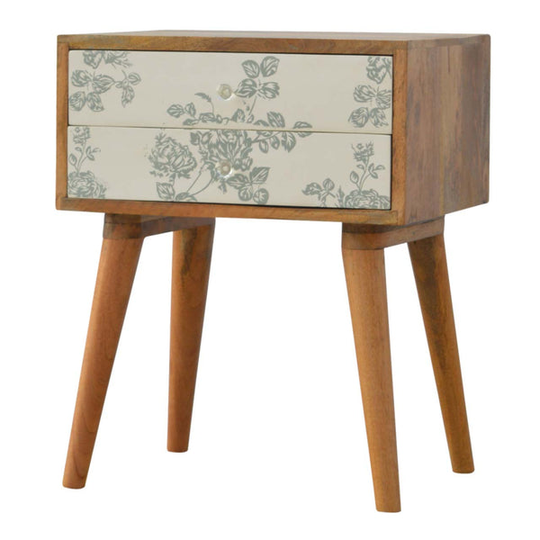 Green Floral Screen Printed Bedside