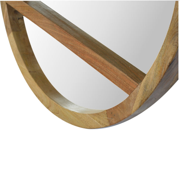 Wooden Round Mirror with 1 Shelf