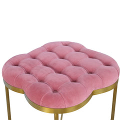 Clover Pink Velvet Footstool